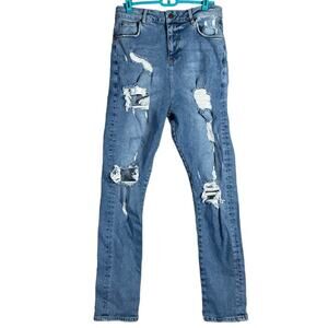ASOS Design Ultra High Waist Jeans Destroyed Blue Denim Size 28